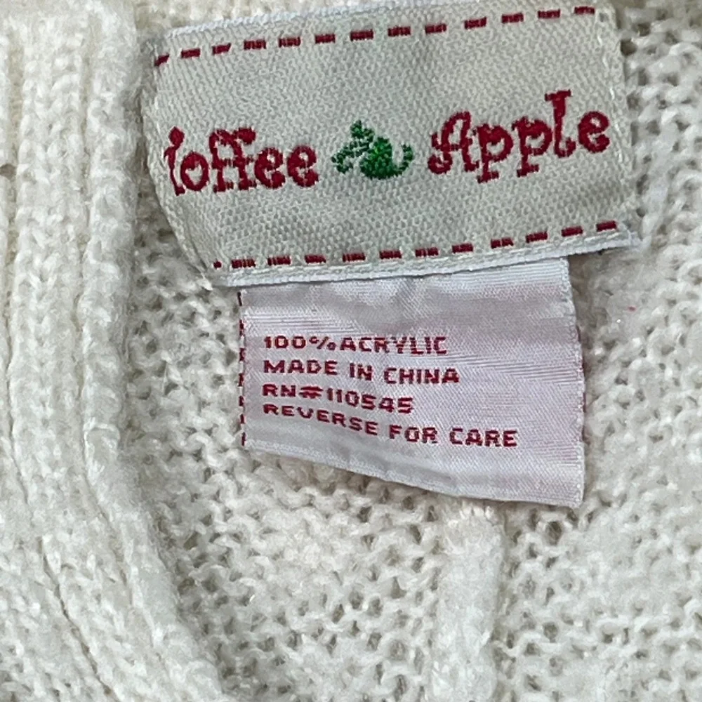 Toffee Apple Kids‎ Cream Knit Poncho Colorful Pom Pom Accents Youth SM